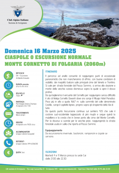 Ciaspole o escursione normale a monte Cornetto di Folgaria (2060m) - 16 marzo 2025