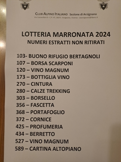 LOTTERIA MARRONATA 2024 - numeri estratti non ritirati